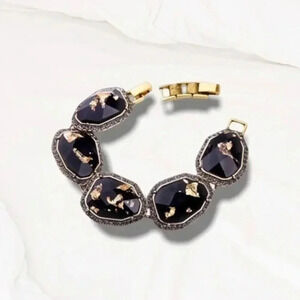 Vintage antique gold plated Resin Flake Gemstone Link Bracelet adjustable